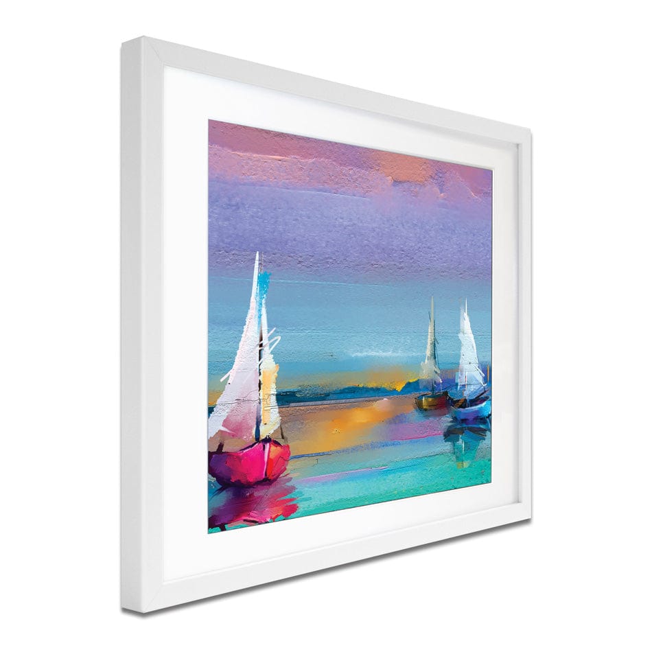Colourful Trio Of Boats Square Framed Art Print wall art product pluie_r / Shutterstock