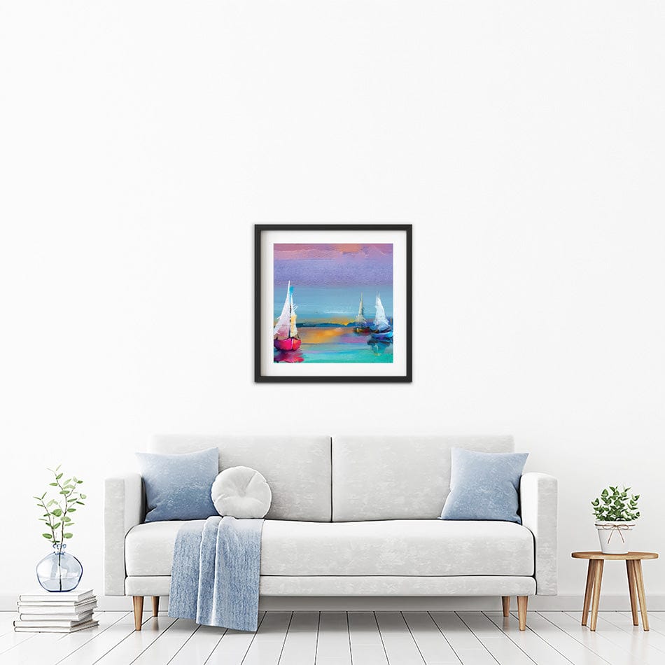 Colourful Trio Of Boats Square Framed Art Print wall art product pluie_r / Shutterstock