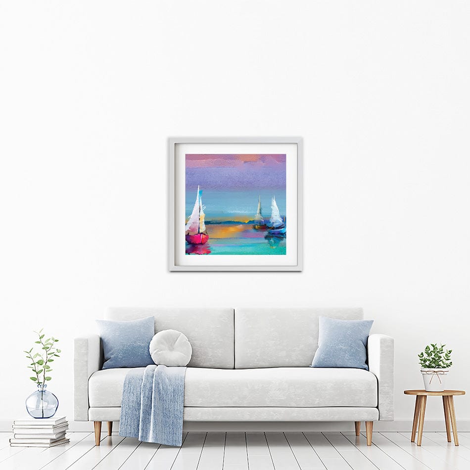 Colourful Trio Of Boats Square Framed Art Print wall art product pluie_r / Shutterstock