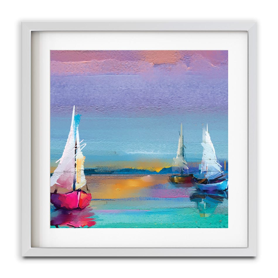 Colourful Trio Of Boats Square Framed Art Print wall art product pluie_r / Shutterstock