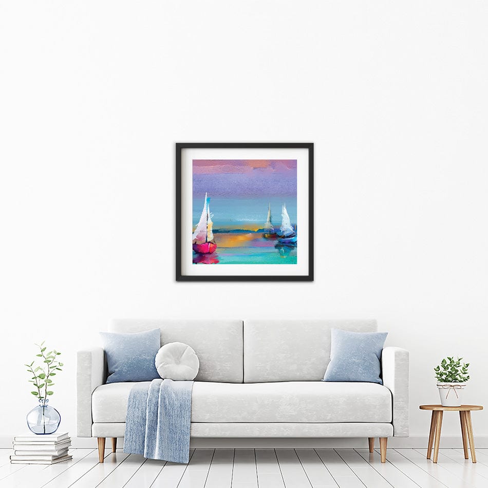 Colourful Trio Of Boats Square Framed Art Print wall art product pluie_r / Shutterstock