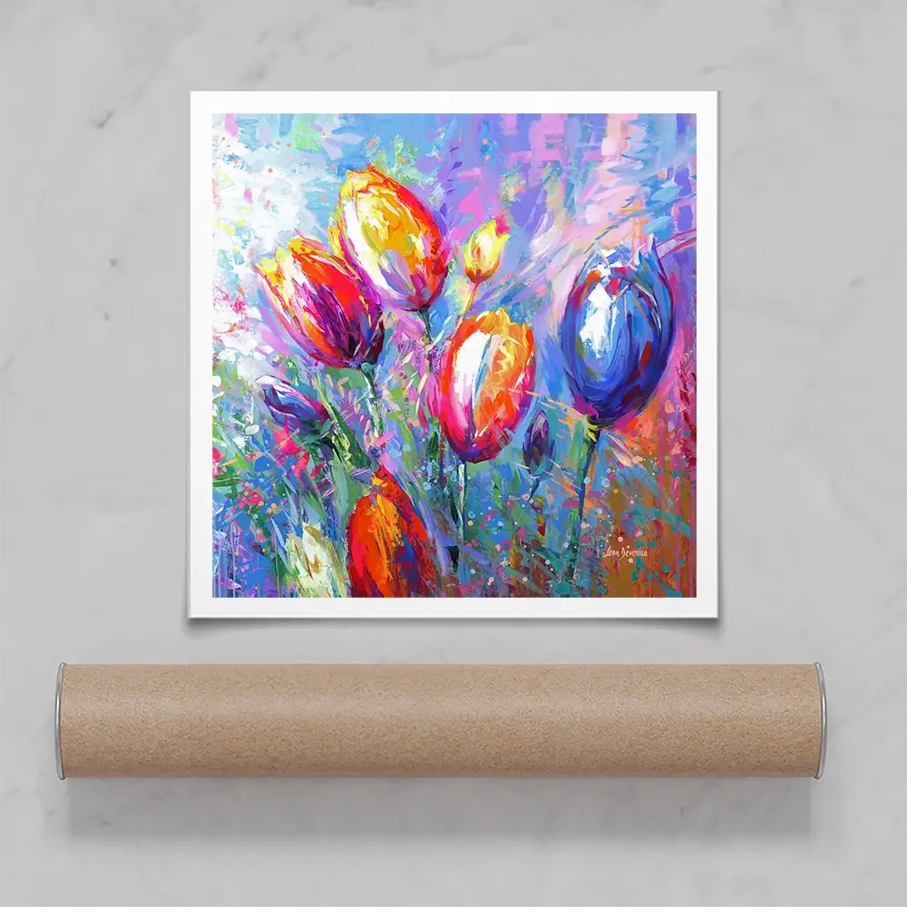 Colourful Tulips Square Art Print Colourful Tulips Square Art Print wall art product Art Print Shop