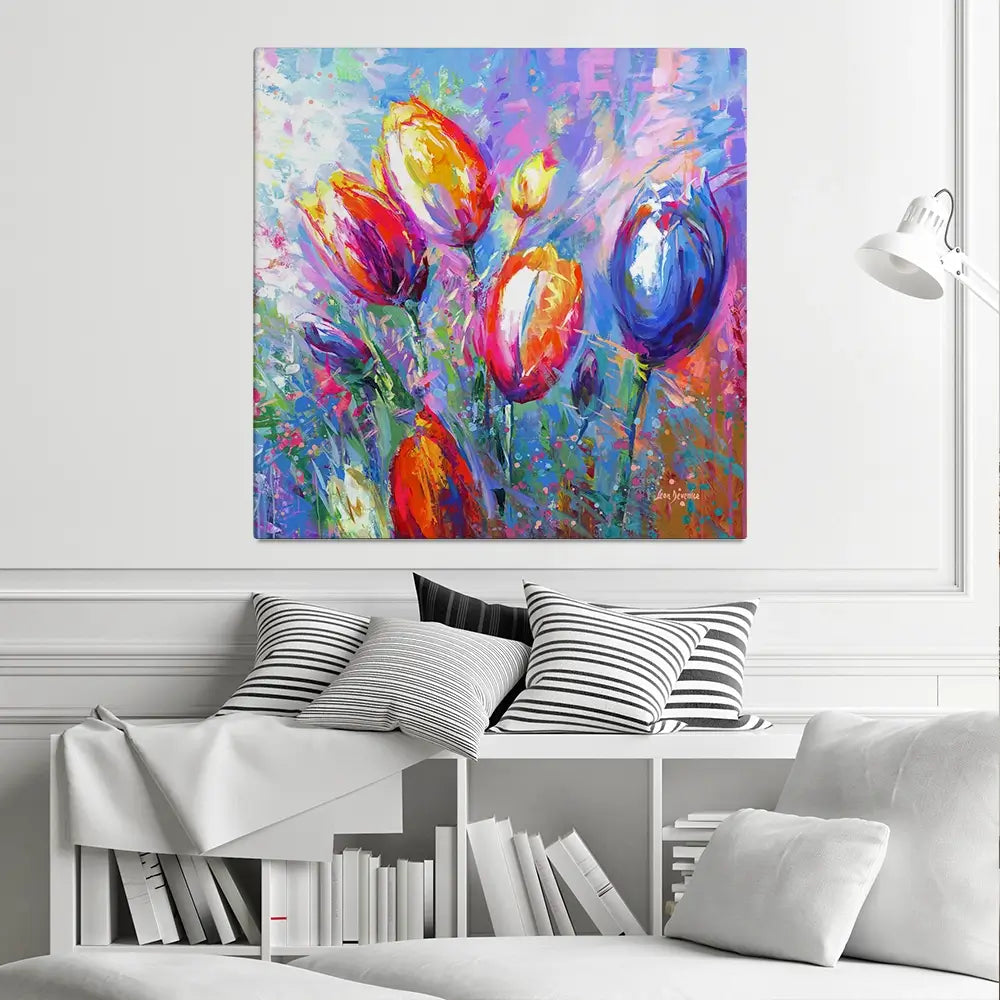 Colourful Tulips Square Canvas Print Colourful Tulips Square Canvas Print wall art product Art Print Shop
