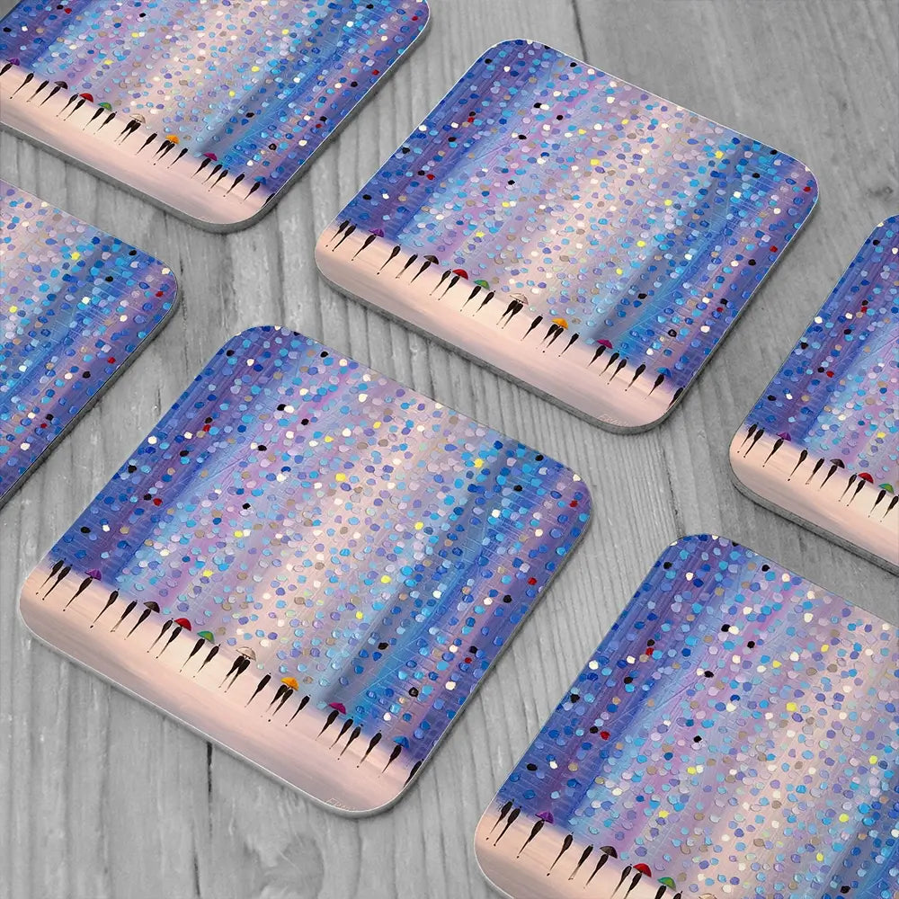 Colourful Umbrellas Against Purple Coaster Set Rainbow Soul Tree Coaster Set | Rainbow Soul Tree Art Coasters wall art product Ekaterina Ermilkina