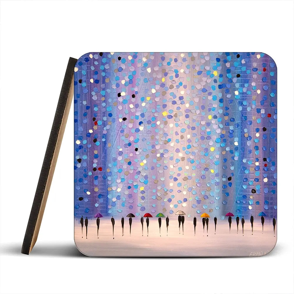 Colourful Umbrellas Against Purple Coaster Set Rainbow Soul Tree Coaster Set | Rainbow Soul Tree Art Coasters wall art product Ekaterina Ermilkina