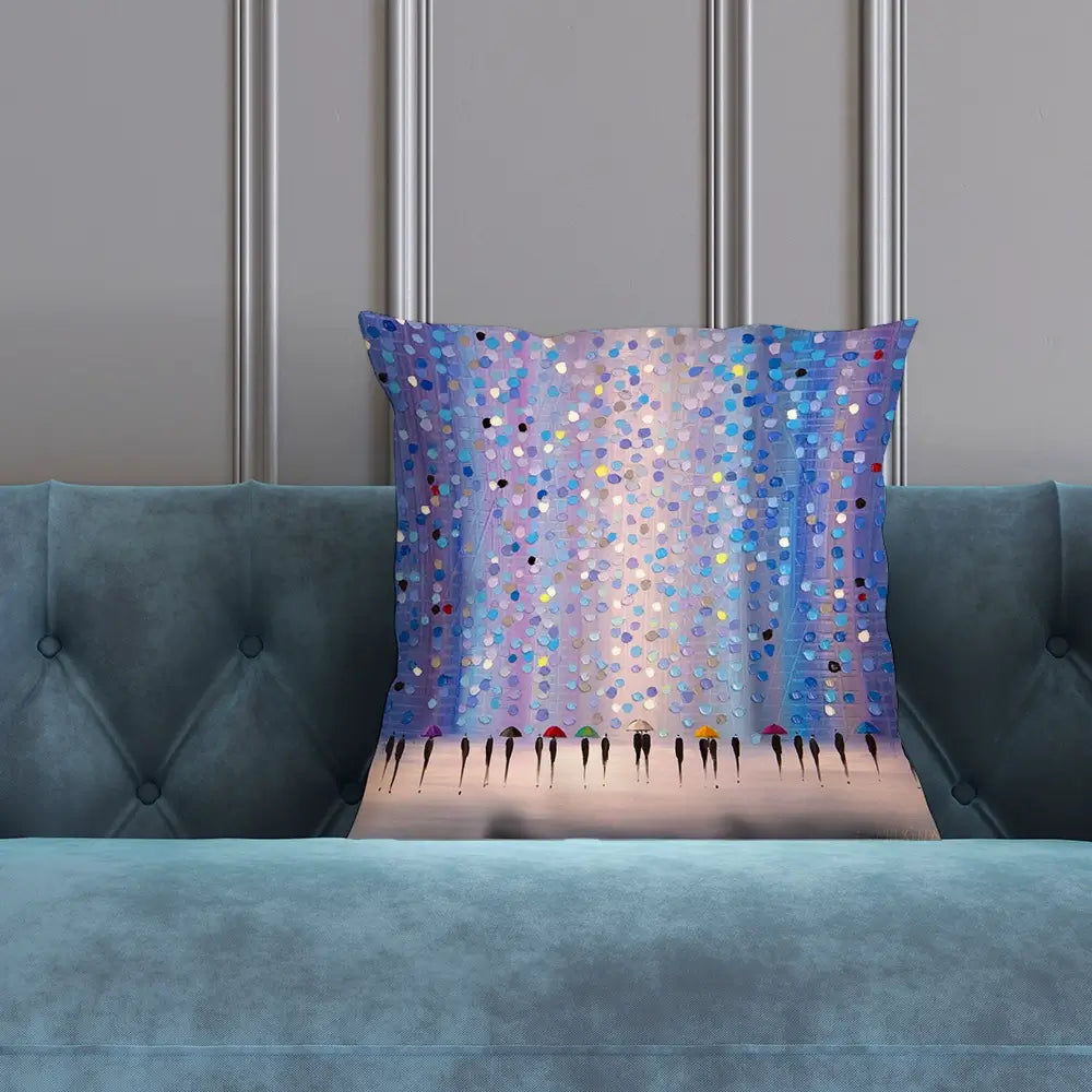 Colourful Umbrellas Against Purple Cushion Colourful Umbrellas Against Purple Cushion wall art product Ekaterina Ermilkina