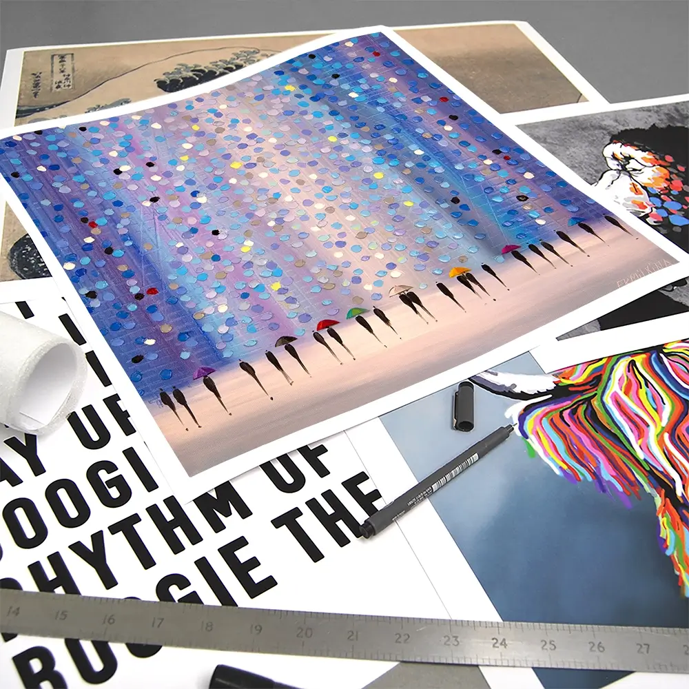 Colourful Umbrellas Against Purple Square Art Print Colourful Umbrellas Against Purple Square Art Print wall art product Ekaterina Ermilkina