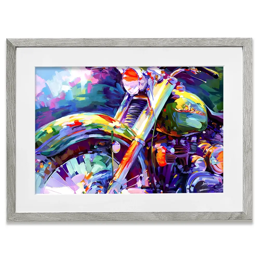 Colourful Vintage Motorcycle Framed Art Print Colourful Vintage Motorcycle Framed Art Print wall art product Leon Devenice