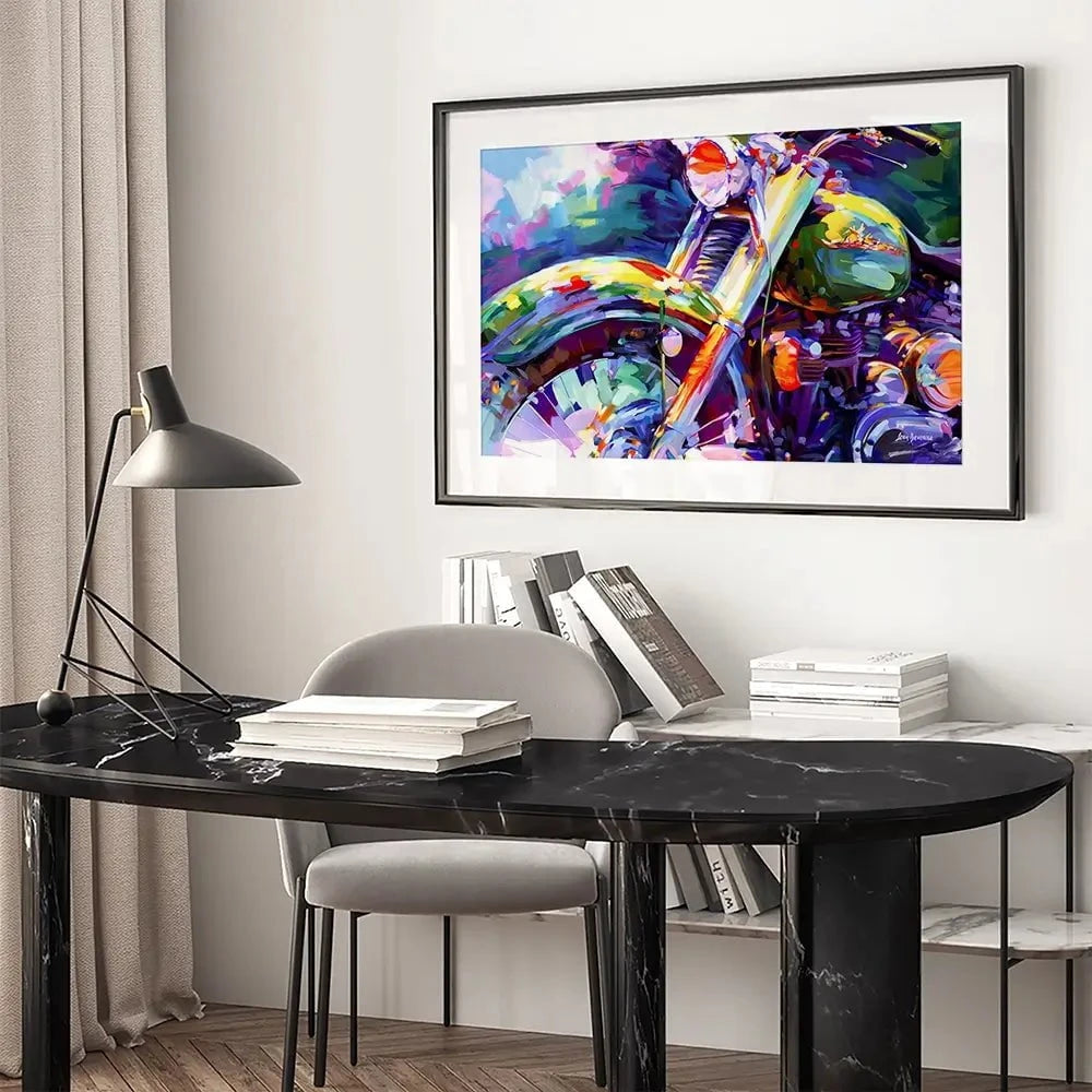 Colourful Vintage Motorcycle Framed Art Print Colourful Vintage Motorcycle Framed Art Print wall art product Leon Devenice