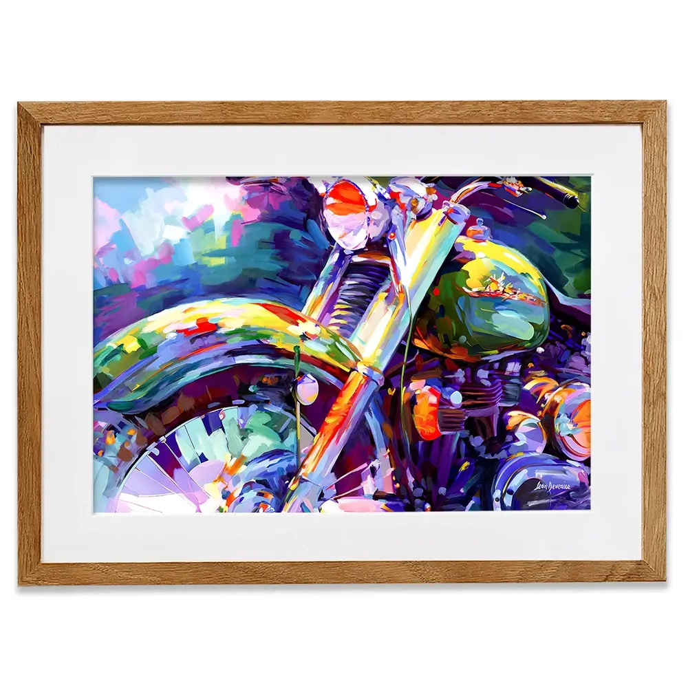 Colourful Vintage Motorcycle Framed Art Print Colourful Vintage Motorcycle Framed Art Print wall art product Leon Devenice