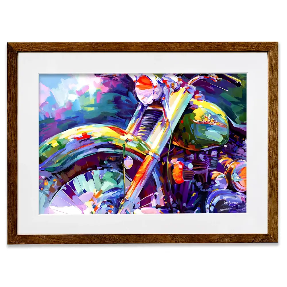 Colourful Vintage Motorcycle Framed Art Print Colourful Vintage Motorcycle Framed Art Print wall art product Leon Devenice