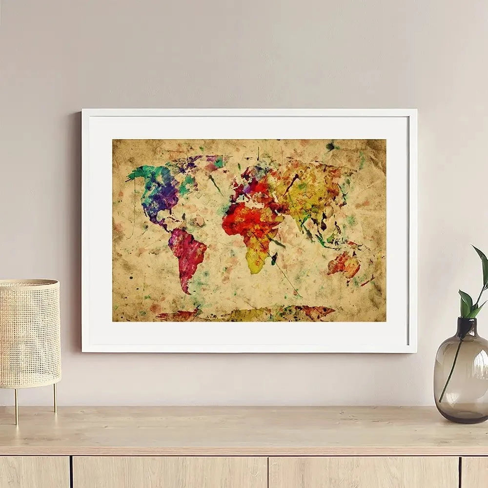 Colourful Vintage World Map Framed Art Print Colourful Vintage World Map Framed Art Print wall art product Michal Bednarek / Shutterstock