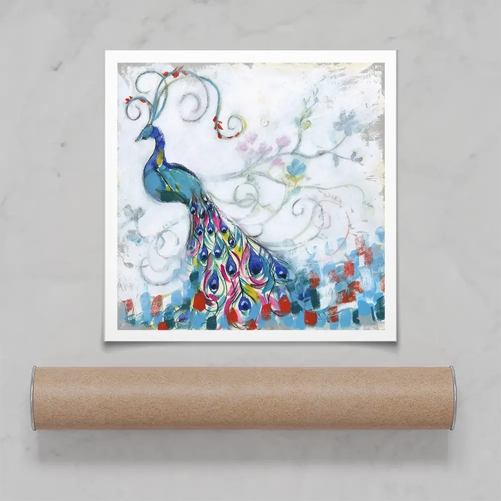 Confetti Peacock Square Art Print Confetti Peacock Square Art Print wall art product Jennifer Goldberger