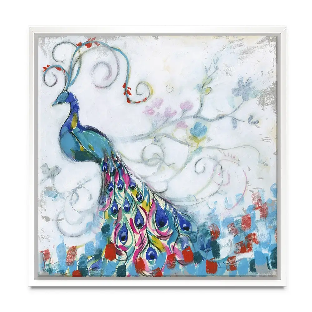 Confetti Peacock Square Canvas Print Confetti Peacock Square Canvas Print wall art product Jennifer Goldberger