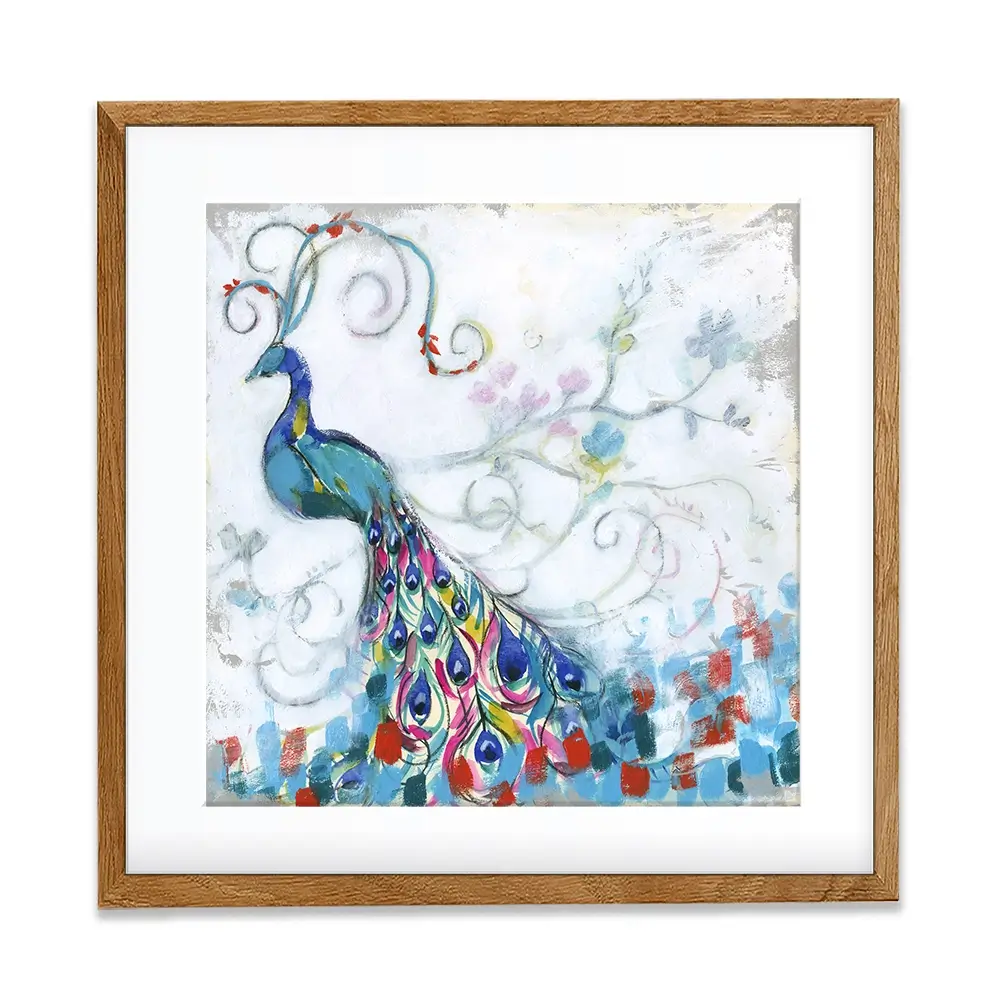 Confetti Peacock Square Framed Art Print Confetti Peacock Square Framed Art Print wall art product Jennifer Goldberger