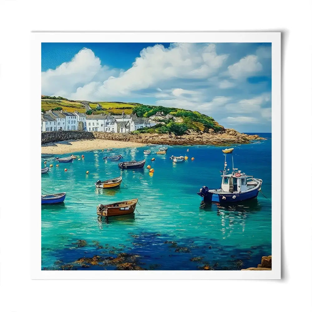 Cornwall Coastal Village Square Art Print Cornwall Coastal Village Square Art Print wall art product Art Print Shop