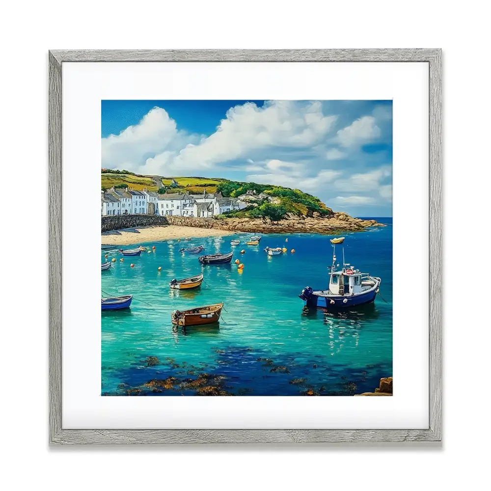 Cornwall Coastal Village Square Framed Art Print Cornwall Coastal Village Square Framed Art Print wall art product Art Print Shop