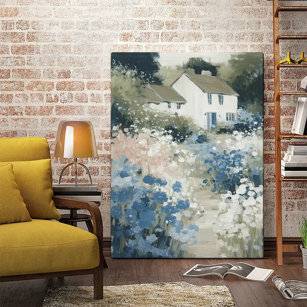 Cottage In A Bloom Field Canvas Print Cottage In A Bloom Field Canvas Print wall art product Chromatic Storm Studio
