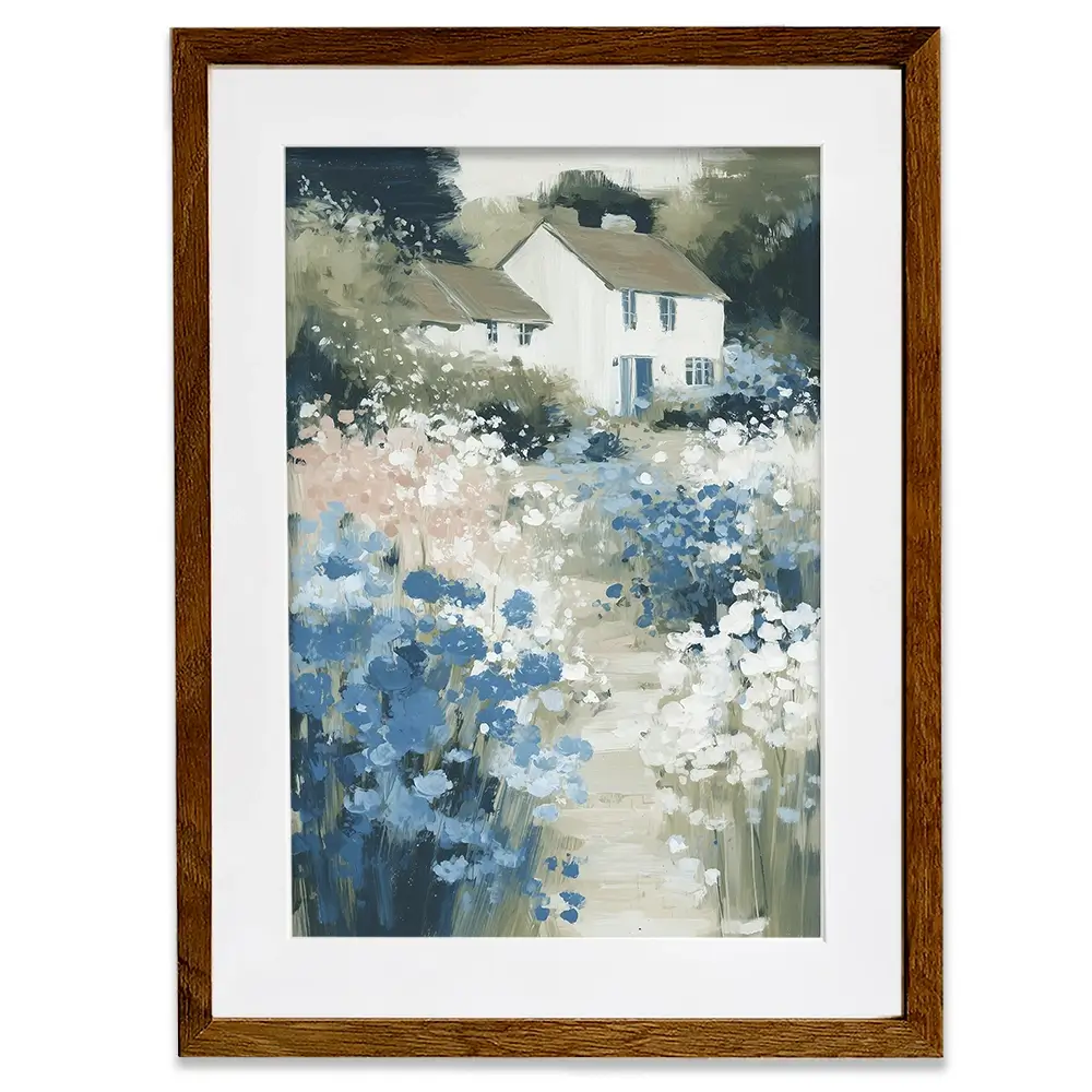 Cottage In A Bloom Field Framed Art Print Cottage In A Bloom Field Framed Art Print wall art product Chromatic Storm Studio