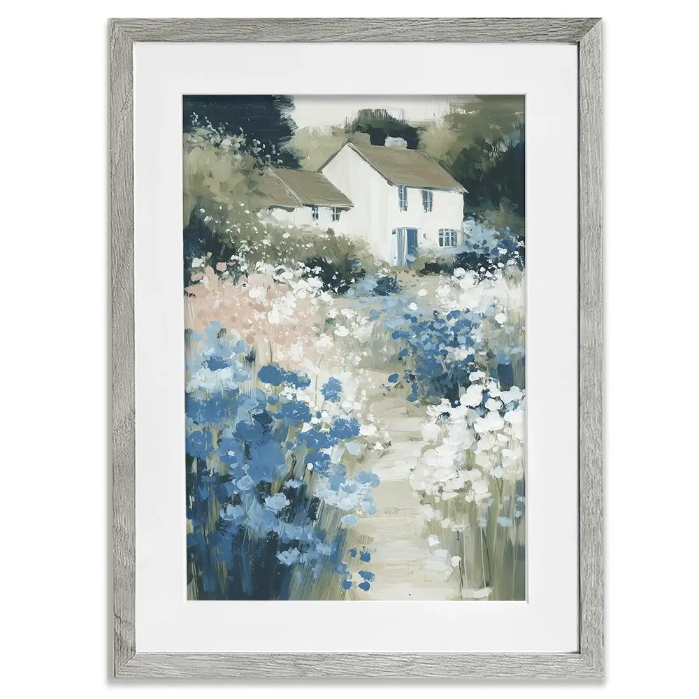 Cottage In A Bloom Field Framed Art Print Cottage In A Bloom Field Framed Art Print wall art product Chromatic Storm Studio