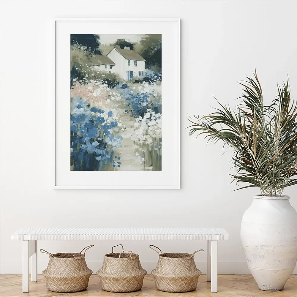 Cottage In A Bloom Field Framed Art Print Cottage In A Bloom Field Framed Art Print wall art product Chromatic Storm Studio