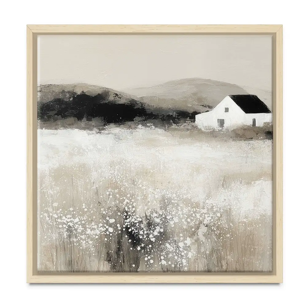 Cottage In Pale Field 2 Square Canvas Print Cottage In Pale Field 2 Square Canvas Print wall art product Chromatic Storm Studio