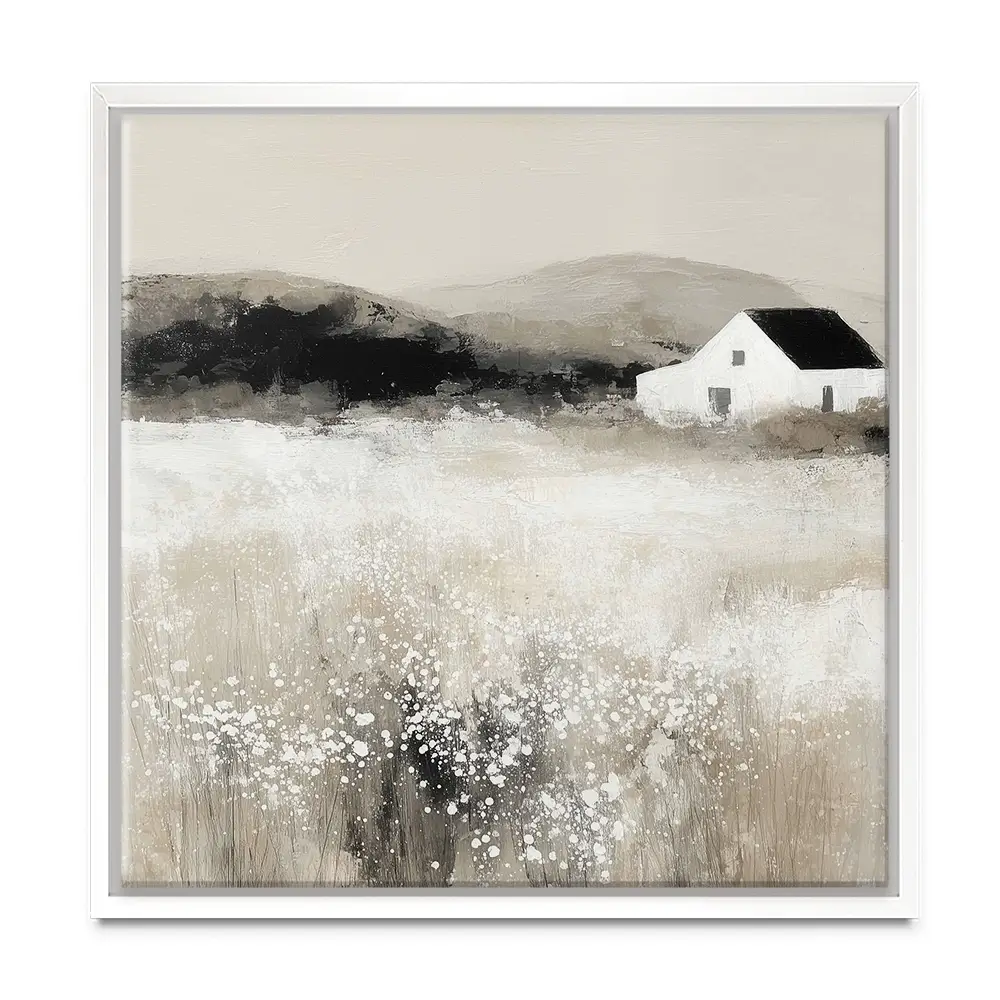 Cottage In Pale Field 2 Square Canvas Print Cottage In Pale Field 2 Square Canvas Print wall art product Chromatic Storm Studio
