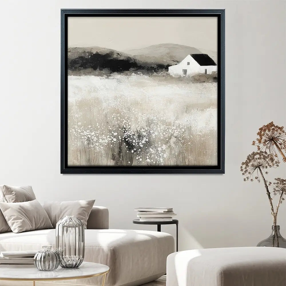 Cottage In Pale Field 2 Square Canvas Print Cottage In Pale Field 2 Square Canvas Print wall art product Chromatic Storm Studio
