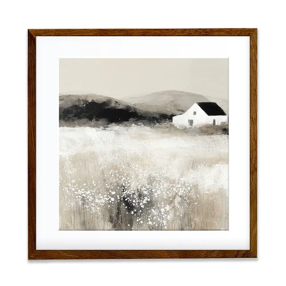 Cottage In Pale Field 2 Square Framed Art Print Cottage In Pale Field 2 Square Framed Art Print wall art product Chromatic Storm Studio