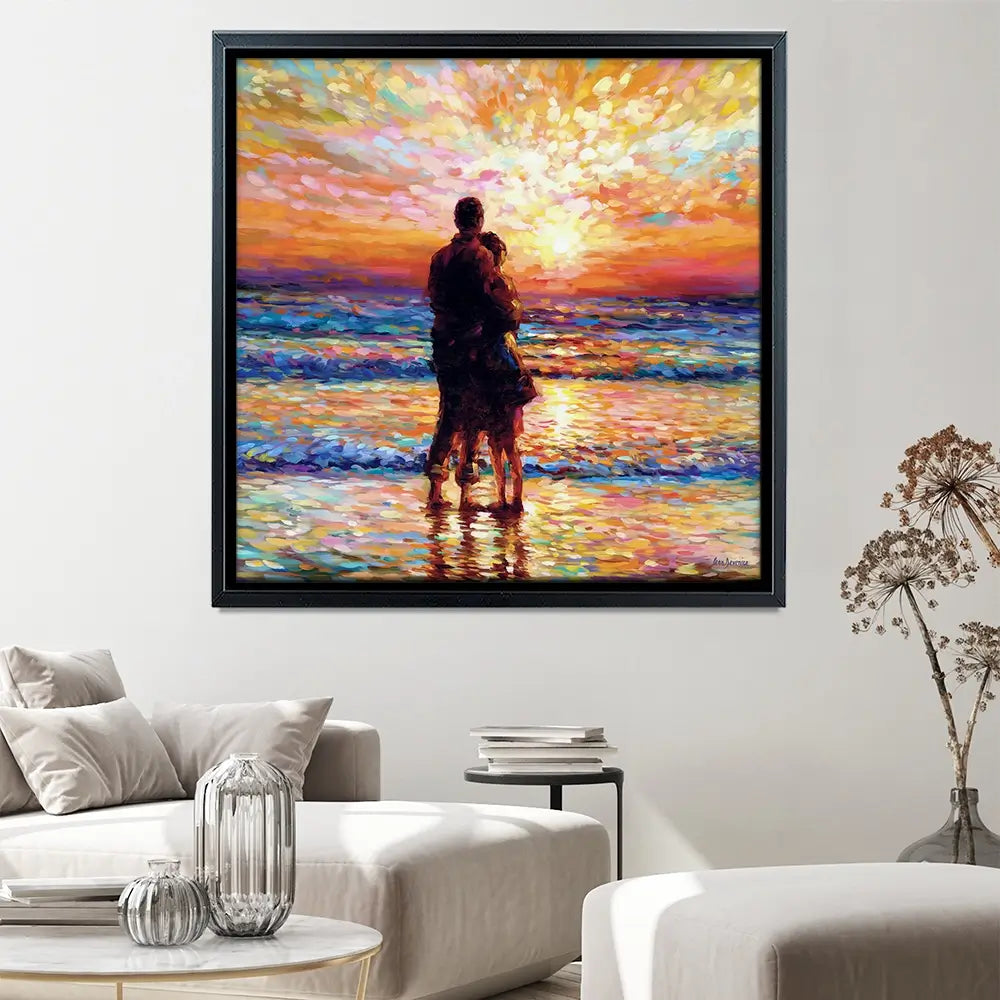 Couple At The Beach Square Canvas Print Couple At The Beach Square Canvas Print wall art product Leon Devenice
