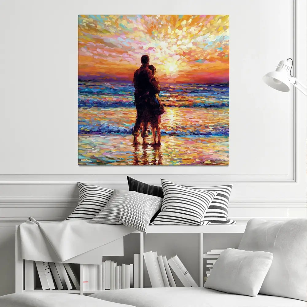Couple At The Beach Square Canvas Print Couple At The Beach Square Canvas Print wall art product Leon Devenice