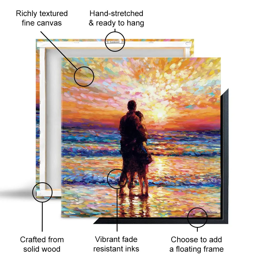 Couple At The Beach Square Canvas Print Couple At The Beach Square Canvas Print wall art product Leon Devenice