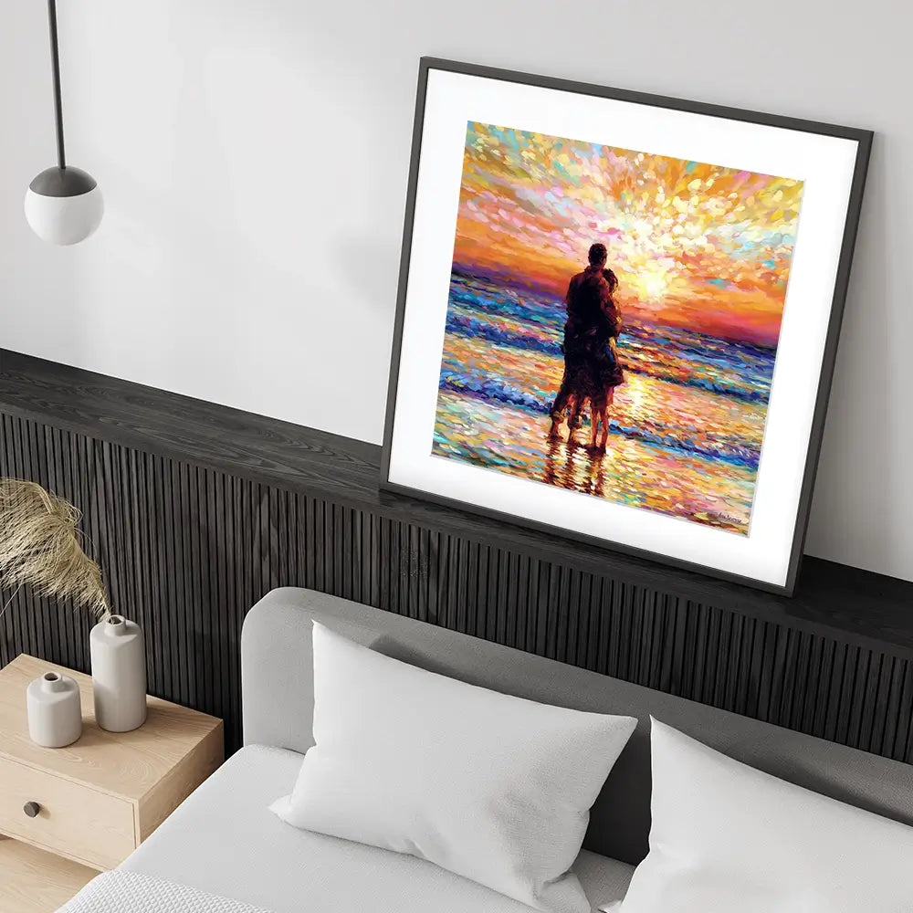 Couple At The Beach Square Framed Art Print Couple At The Beach Square Framed Art Print wall art product Leon Devenice