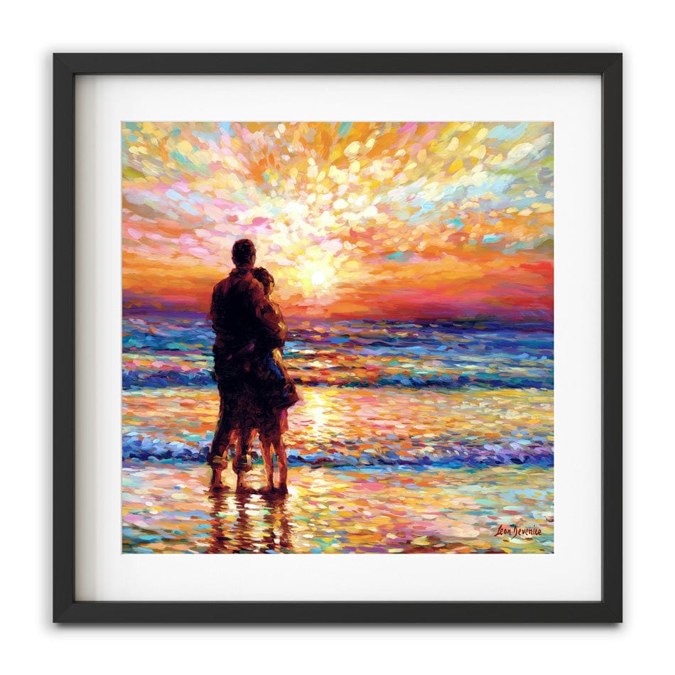 Couple At The Beach Square Framed Art Print wall art product Leon Devenice