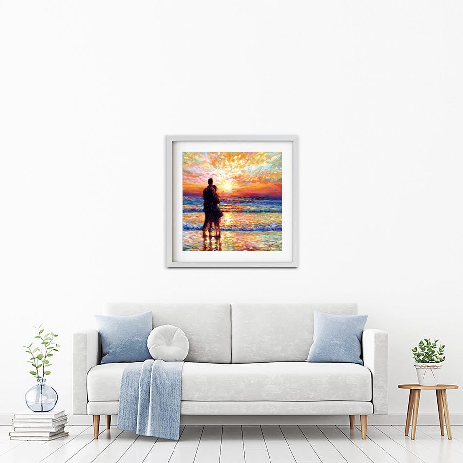 Couple At The Beach Square Framed Art Print wall art product Leon Devenice