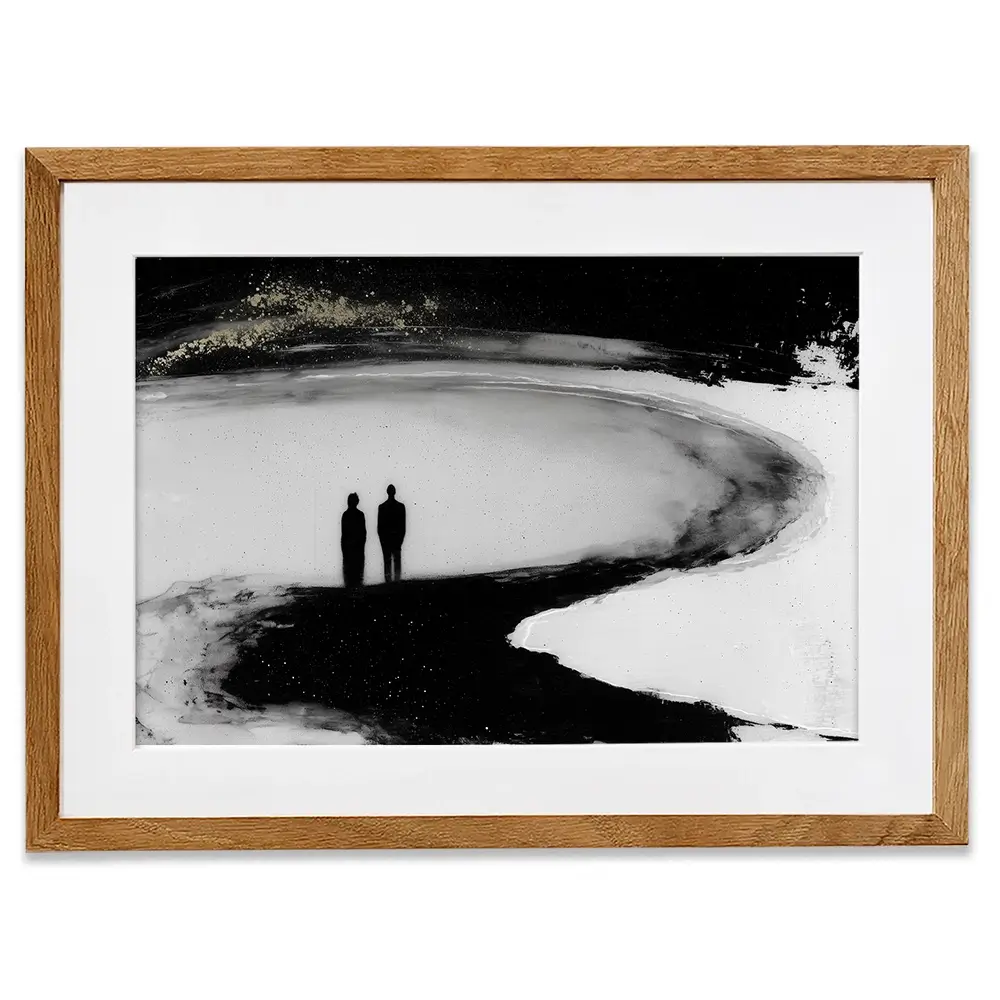 Couple Silhouette On The Beach Framed Art Print Couple Silhouette On The Beach Framed Art Print wall art product Chromatic Storm Studio
