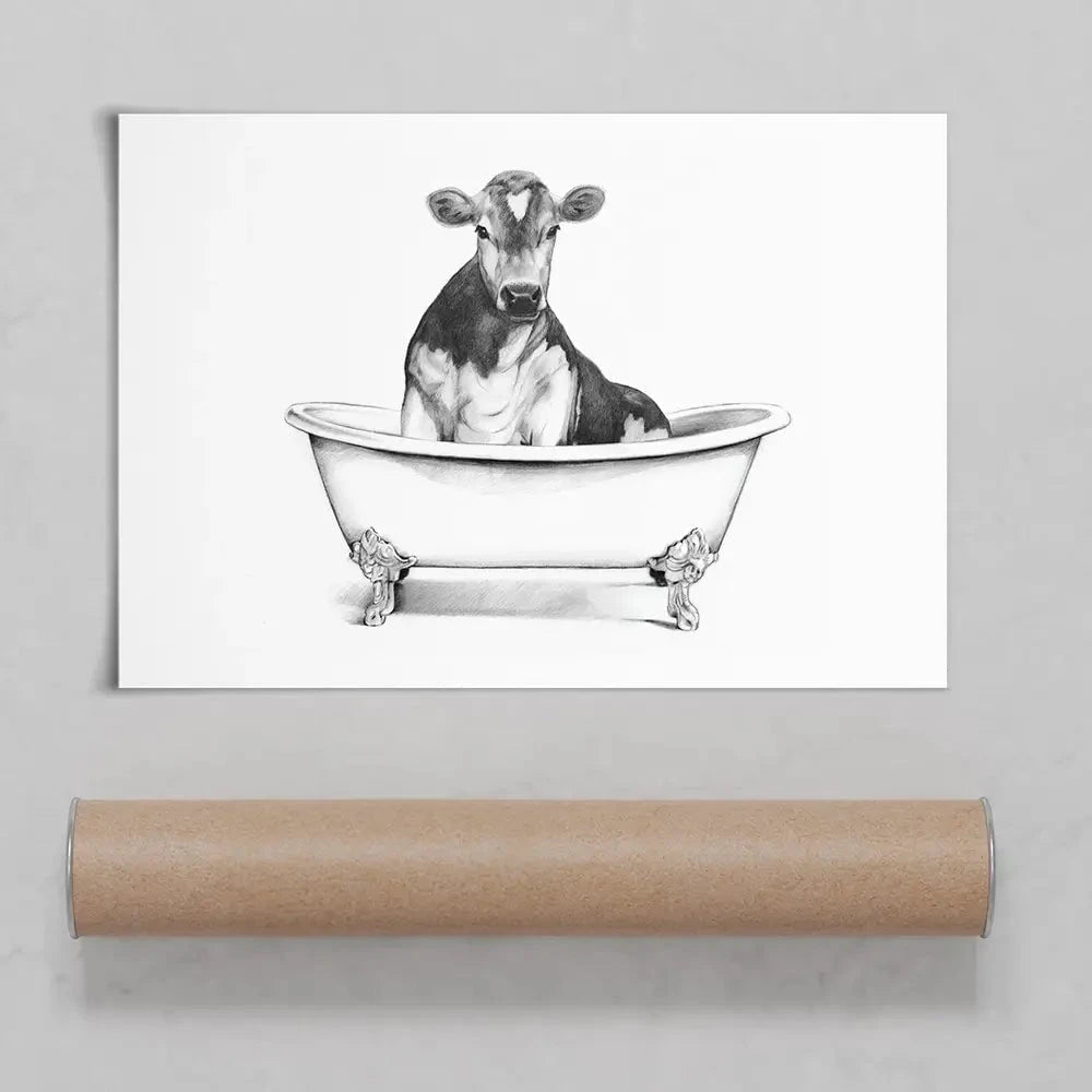 Cow In A Bathtub Art Print Cow In A Bathtub Art Print wall art product Victoria Borges