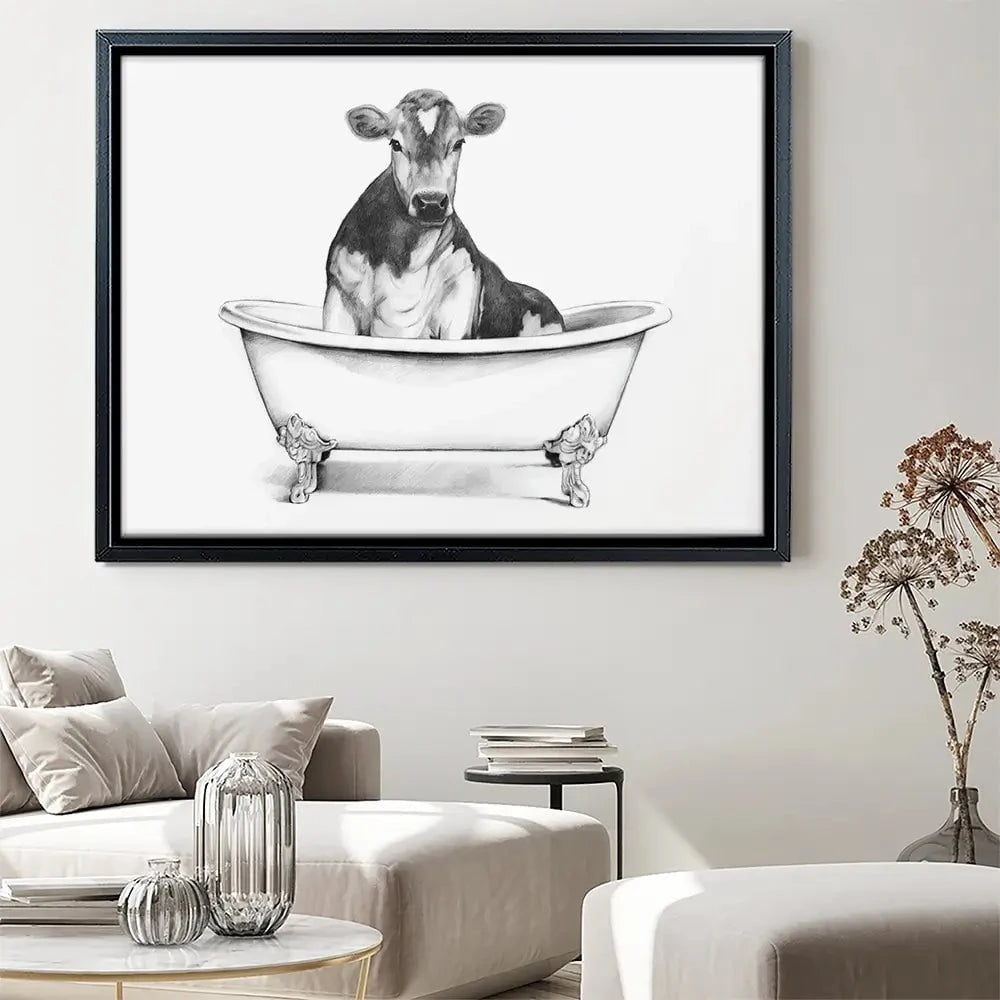 Cow In A Bathtub Canvas Print Cow In A Bathtub Canvas Print wall art product Victoria Borges