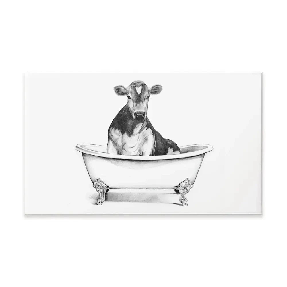 Cow In A Bathtub Canvas Print Cow In A Bathtub Canvas Print wall art product Victoria Borges