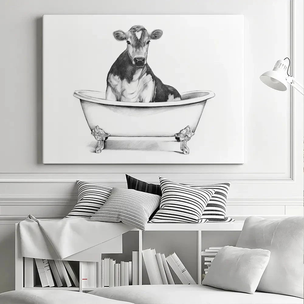 Cow In A Bathtub Canvas Print Cow In A Bathtub Canvas Print wall art product Victoria Borges
