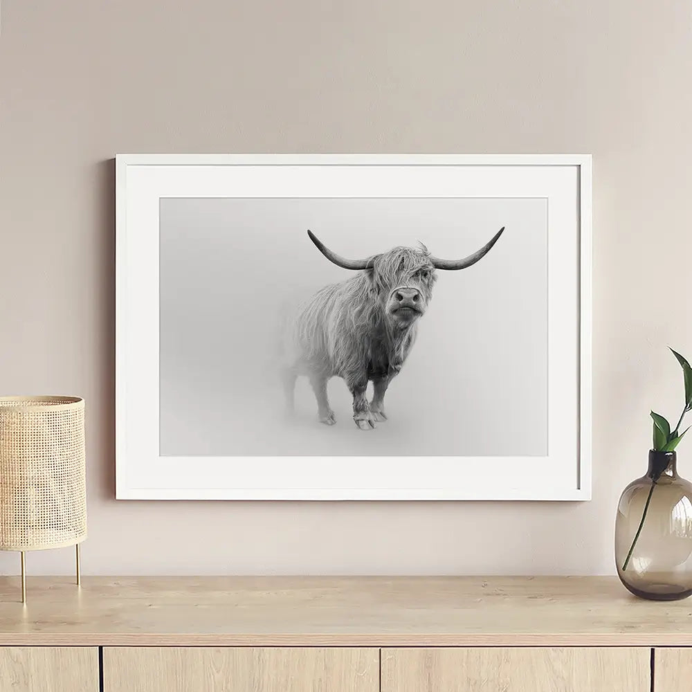 Cow In The Fog Framed Art Print Cow In The Fog Framed Art Print wall art product Effect of Darkness / Shutterstock