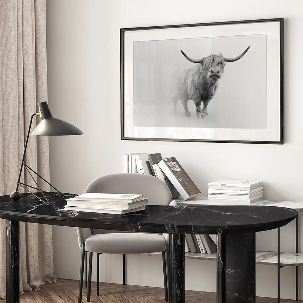 Cow In The Fog Framed Art Print Cow In The Fog Framed Art Print wall art product Effect of Darkness / Shutterstock