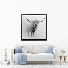 Cow In The Fog Square Canvas Print wall art product Effect of Darkness / Shutterstock