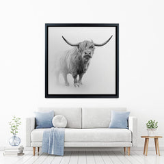 Cow In The Fog Square Canvas Print wall art product Effect of Darkness / Shutterstock