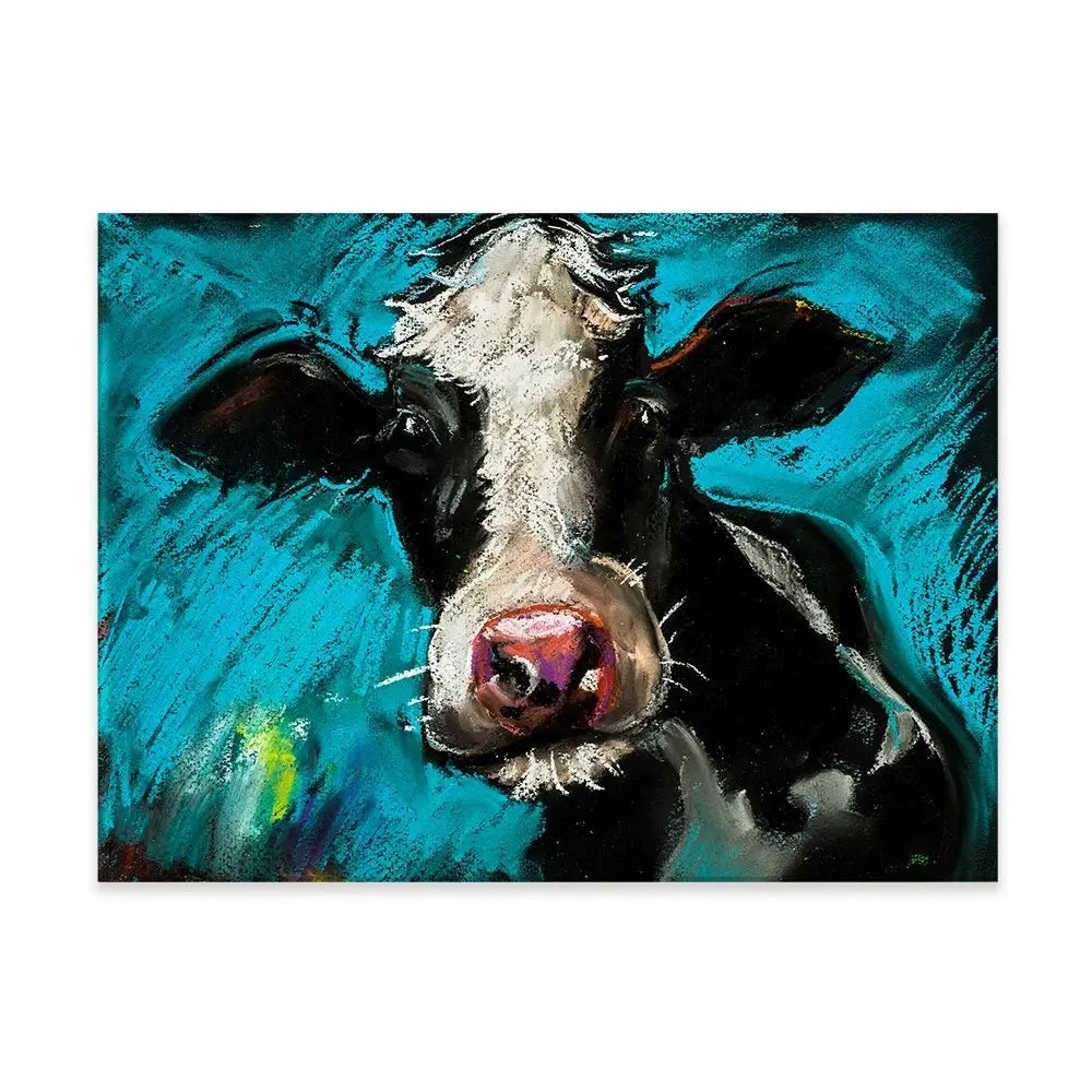 Cow On Blue Canvas Print Cow On Blue Canvas Print wall art product Ivailo Nikolov / Shutterstock