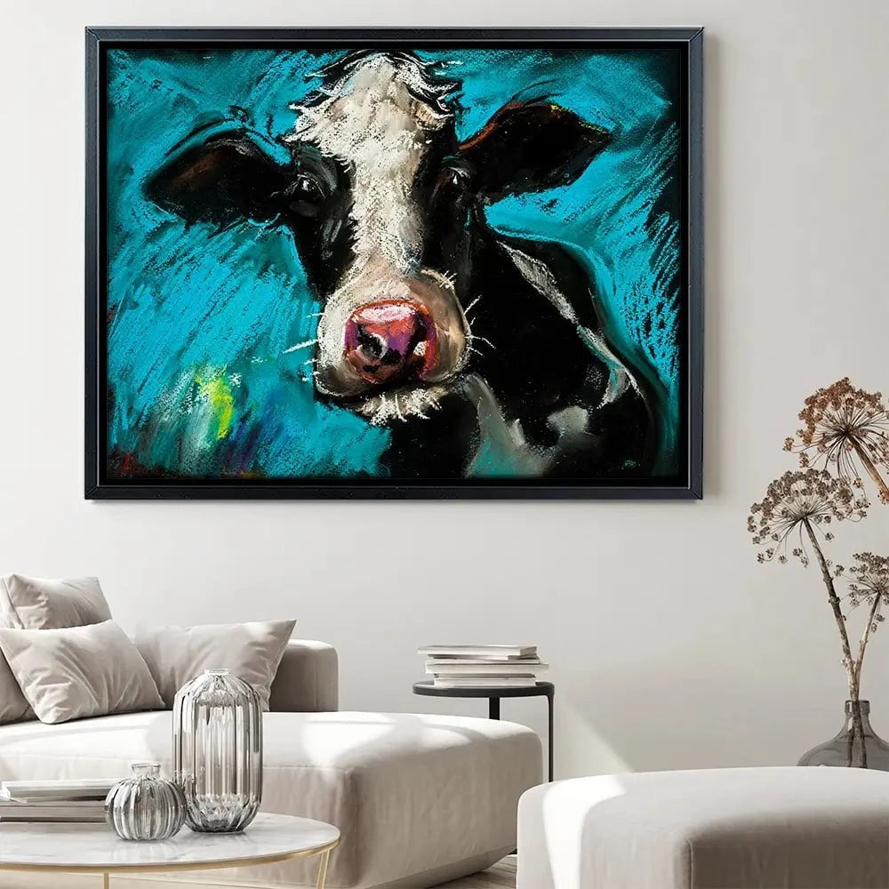 Cow On Blue Canvas Print Cow On Blue Canvas Print wall art product Ivailo Nikolov / Shutterstock