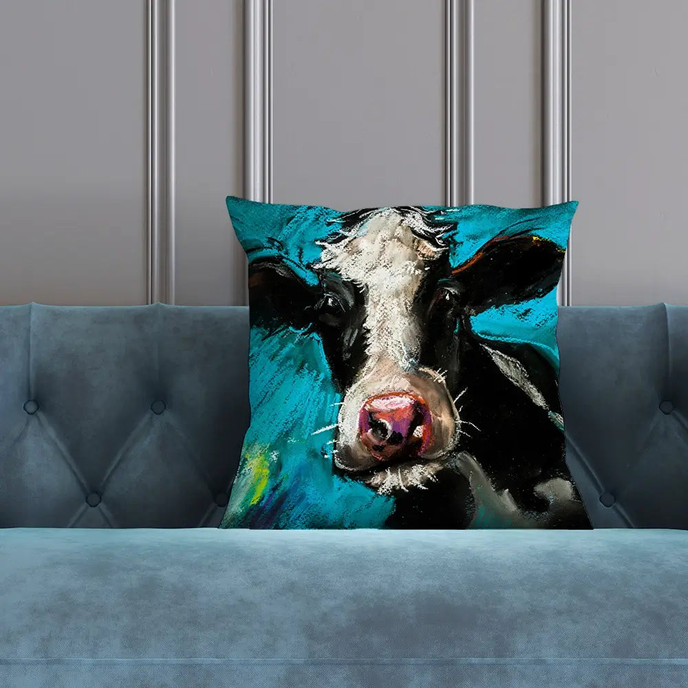 Cow On Blue Cushion Cow On Blue Cushion wall art product Ivailo Nikolov / Shutterstock