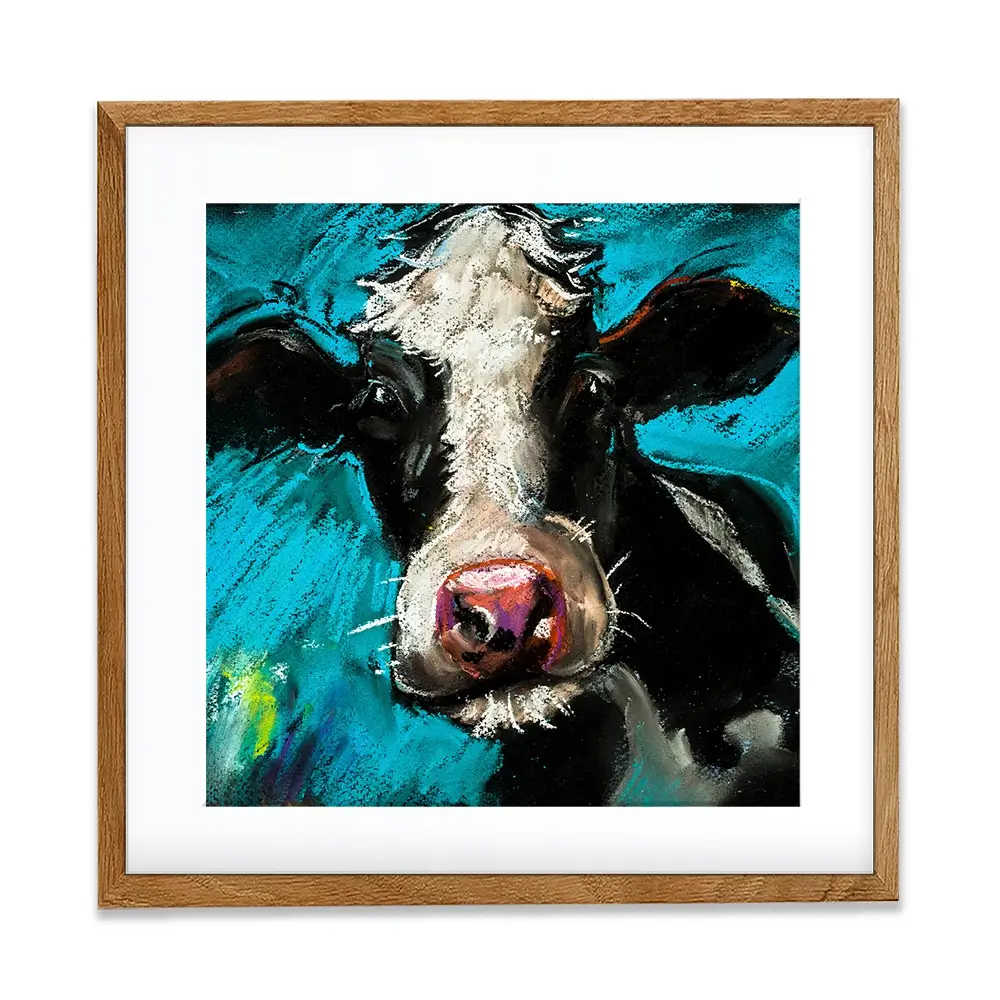 Cow On Blue Square Framed Art Print Cow On Blue Square Framed Art Print wall art product Ivailo Nikolov / Shutterstock