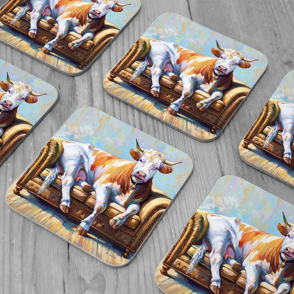 Cow's Day Off Coaster Set Cow's Day Off Coaster Set wall art product Leon Devenice