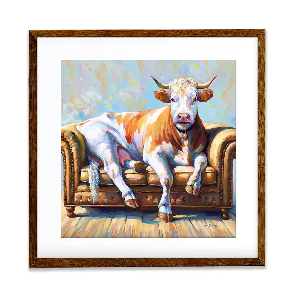 Cow's Day Off Square Framed Art Print Cow's Day Off Square Framed Art Print wall art product Leon Devenice